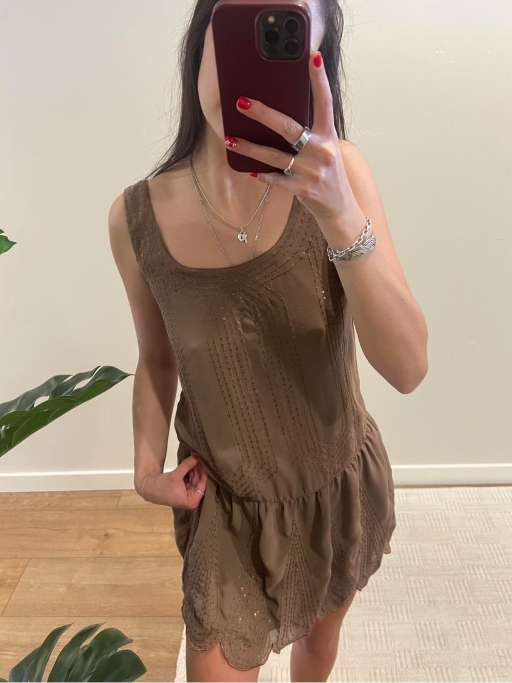 Chelsea & Violet Brown Sleeveless Scoop Peplum Tank